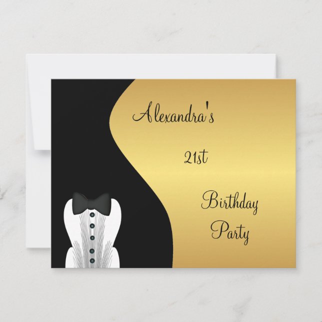 Invitation Fête d'anniversaire 21 ans Black Tie noir et or (Devant)