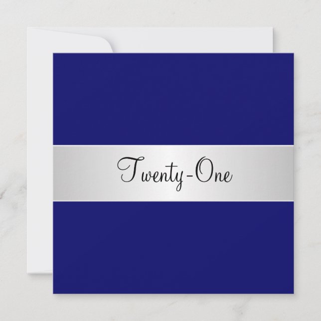 Invitation Fête d'anniversaire 21 ans bleu cobalt et blanc (Devant)