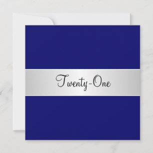 Invitation Fête d'anniversaire 21 ans Bleu Cobalt et Blanc