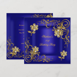 Invitation Fête d'anniversaire 21 ans bleu royal or diamant