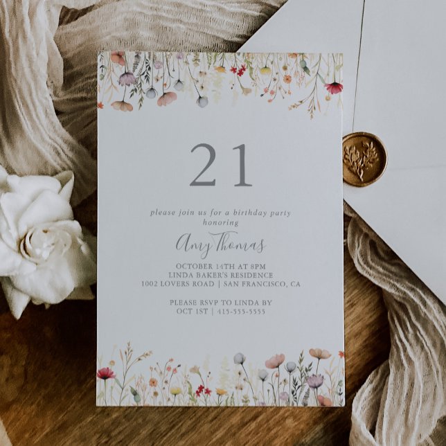 Invitation Fête d'anniversaire 21 ans Bohème Florale Heureuse (Créateur téléchargé)