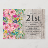 Fête d'anniversaire 21 ans Bois Rustique Floral Bl