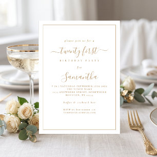 Invitation Fête d'anniversaire 21 ans bordure de script or mi