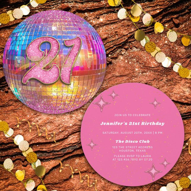Invitation Fête d'anniversaire 21 ans Boule disco paillettes  (Créateur téléchargé)