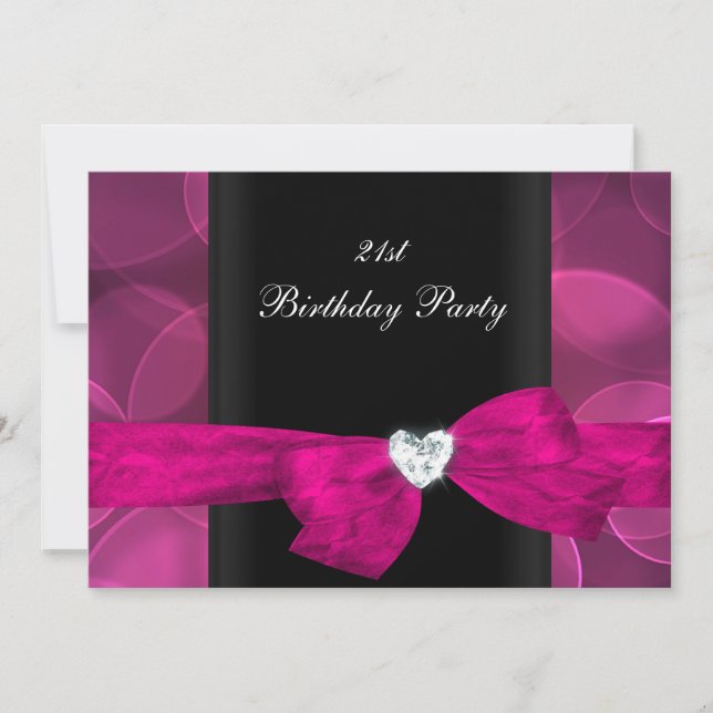 Invitation Fête d'anniversaire 21 ans Bulles Rose Noir Blanc (Devant)