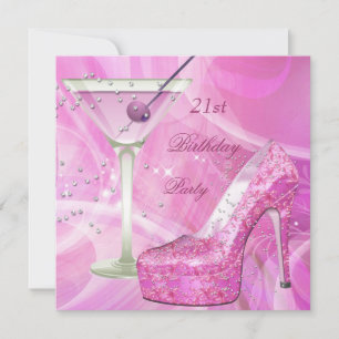 Invitation Fête d'anniversaire 21 ans Chaussure martini blanc