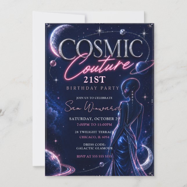 Invitation Fête d'anniversaire 21 ans Cosmic Couture (Devant)