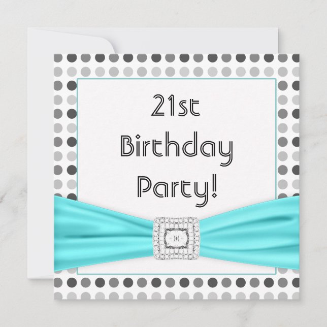 Invitation Fête d'anniversaire 21 ans diamant sarcelle points (Devant)