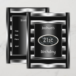 Invitation Fête d'anniversaire 21 ans Élégant Hommes Métal No