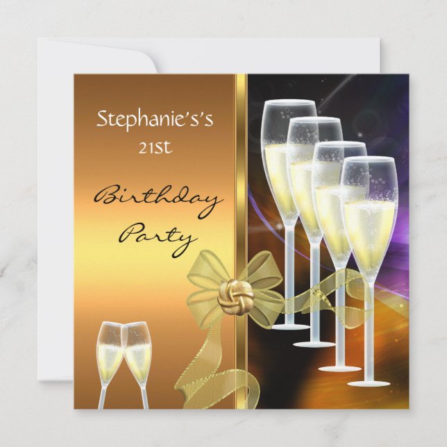 Invitation fête d'anniversaire 21 ans élégant viol (Devant)