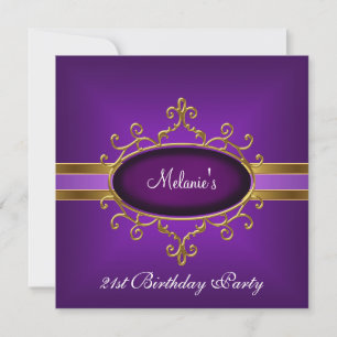 Invitation Fête d'anniversaire 21 ans Élégant Violet Or