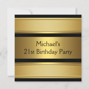 Invitation Fête d'anniversaire 21 ans élégante noire et or en