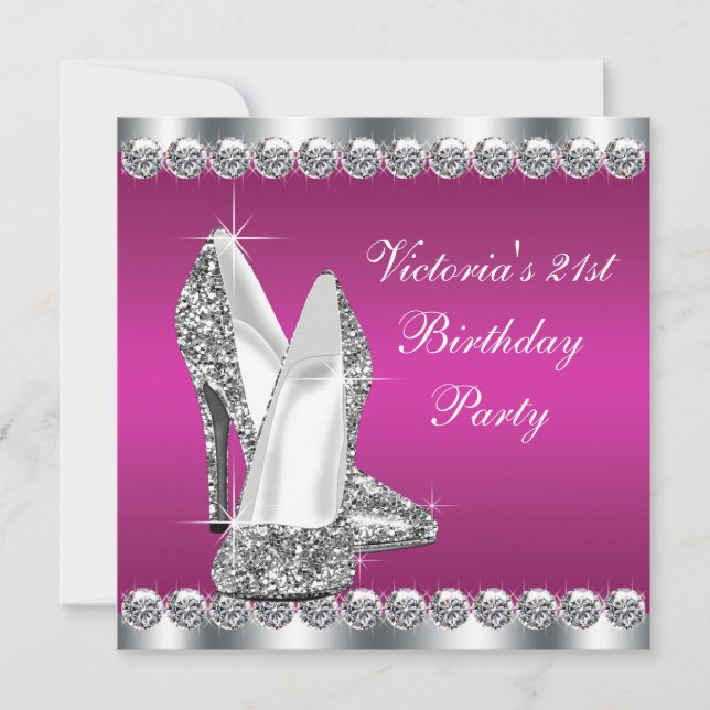 Invitation Fête d'anniversaire 21 ans femme rose chaud (Devant)