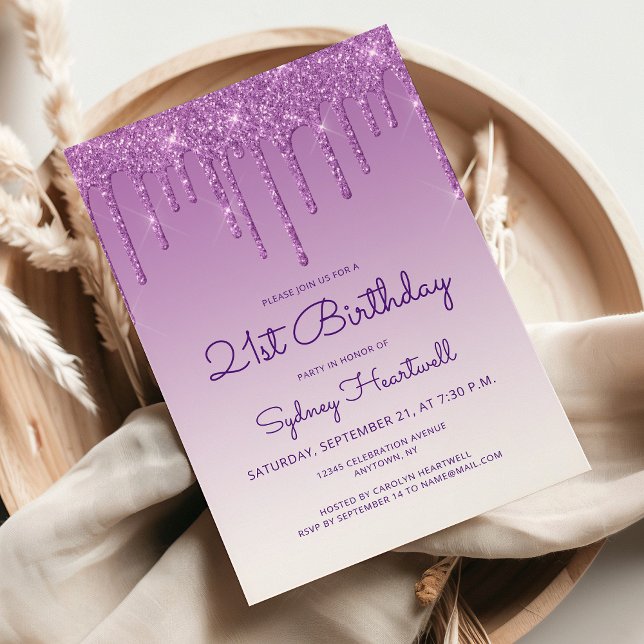 Invitation Fête d'anniversaire 21 ans Glam Purple (Créateur téléchargé)