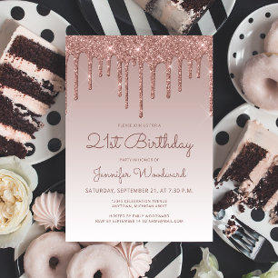 Invitation Fête d'anniversaire 21 ans Glam Rose Gold