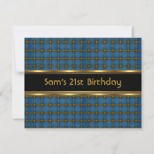 Invitation Fête d'anniversaire 21 ans homme noir bleu or