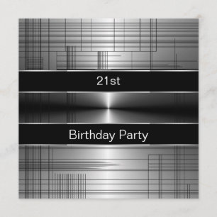 Invitation Fête d'anniversaire 21 ans homme rayures noir arge