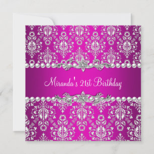 Invitation Fête d'anniversaire 21 ans Hot Pink White Pearl La