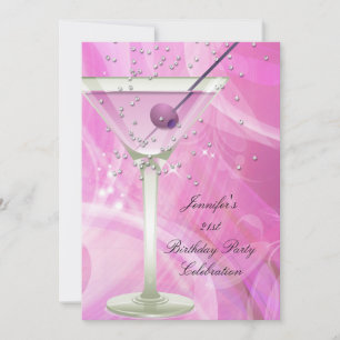 Invitation Fête d'anniversaire 21 ans Martini rose blanc