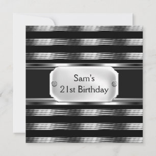 Invitation Fête d'anniversaire 21 ans métal noir argent homme
