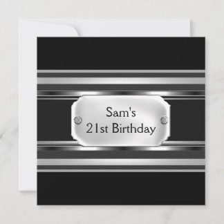 Invitation Fête d'anniversaire 21 ans Métal Noir Argent Homme