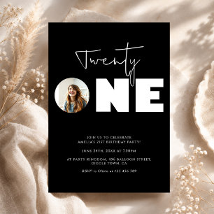 Invitation Fête d'anniversaire 21 ans minimaliste et élégante