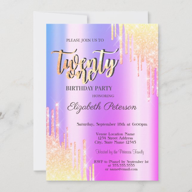 Invitation Fête d'anniversaire 21 ans Modern Glitter Ombre Dr (Devant)