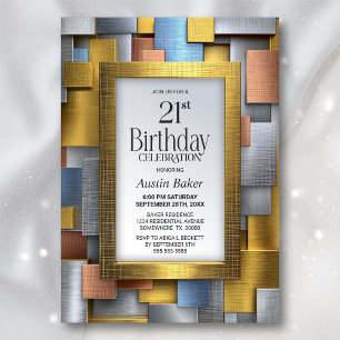 Invitation Fête d'anniversaire 21 ans moderne or argent