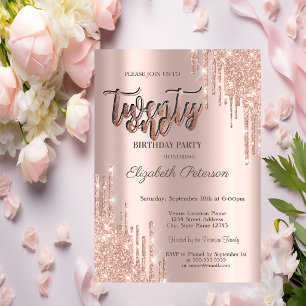 Invitation Fête d'anniversaire 21 ans moderne paillettes rose