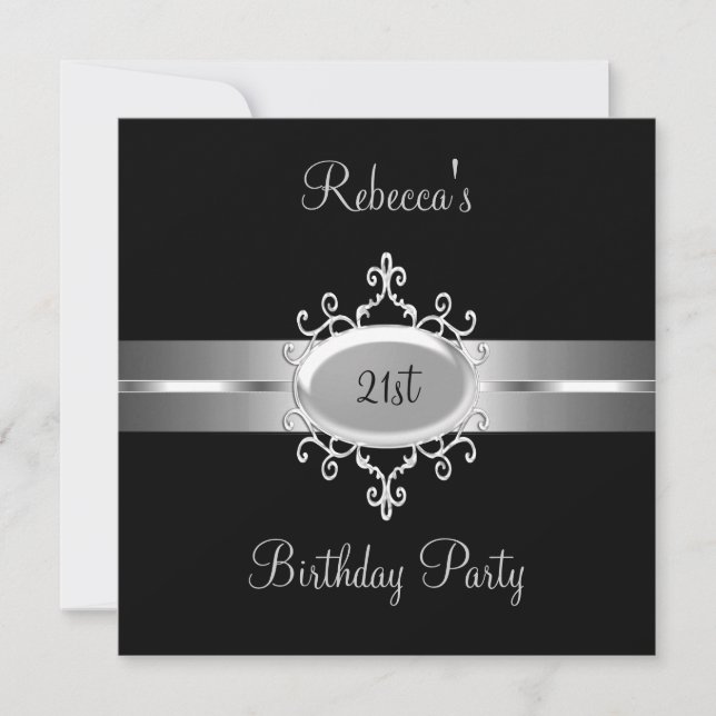 Invitation Fête d'anniversaire 21 ans Noir Argent (Devant)