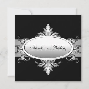 Invitation Fête d'anniversaire 21 ans Noir Blanc Argent