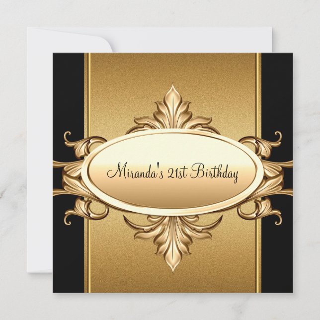 Invitation Fête d'anniversaire 21 ans Noir Bronze Or (Devant)