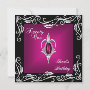 Invitation Fête d'anniversaire 21 ans Noir Rose profond brill