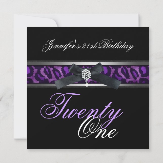 Invitation Fête d'anniversaire 21 ans Noir Violet Argent (Devant)