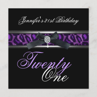 Invitation Fête d'anniversaire 21 ans Noir Violet Argent