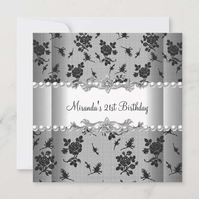 Invitation Fête d'anniversaire 21 ans perle blanche dentelle  (Devant)