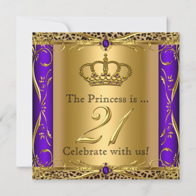 Invitation Fête d'anniversaire 21 ans Princesse Royale Purple (Devant)