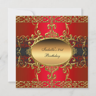 Invitation Fête d'anniversaire 21 ans Rich Black Red Or Flour