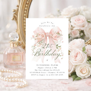 Invitation fête d'anniversaire 21 ans rose coquett