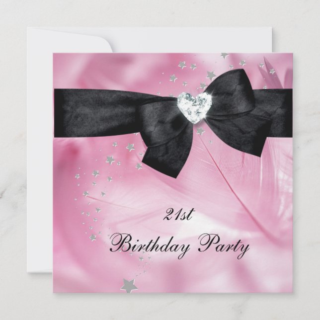 Invitation Fête d'anniversaire 21 ans Rose Noir Blanc (Devant)