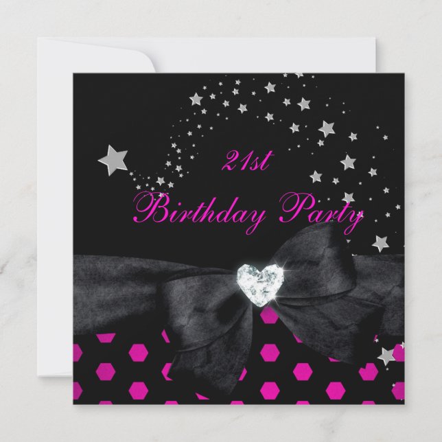 Invitation Fête d'anniversaire 21 ans Rose Noir Blanc Tache (Devant)
