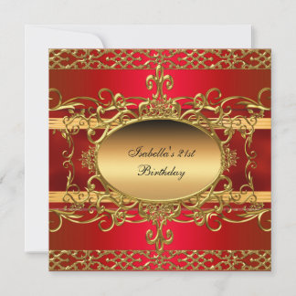 Invitation Fête d'anniversaire 21 ans Rouge Or Luxueux Flouri