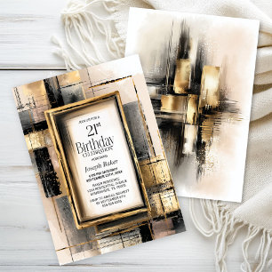 Invitation Fête d'anniversaire 21 ans rustique noir et or