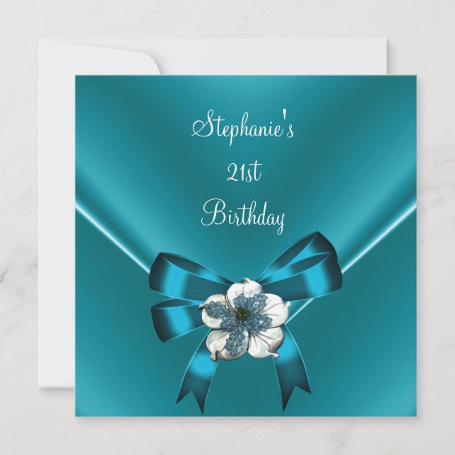 Invitation Fête d'anniversaire 21 ans Soie Bleu sarcelle Blan (Devant)