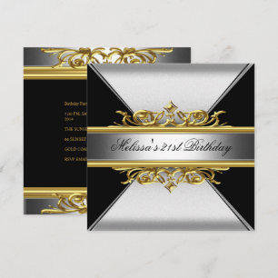 Invitation Fête d'anniversaire 21 ans sur fond noir argent or