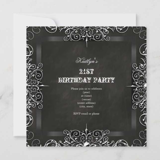 Invitation Fête d'anniversaire 21 ans Tableau noir antique cr (Devant)