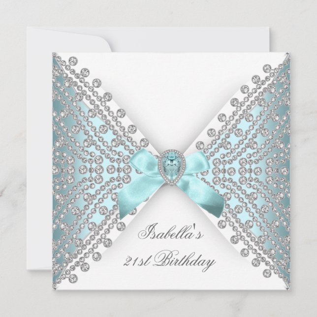 Invitation Fête d'anniversaire 21 ans Teal Bleu Argent Blanc  (Devant)