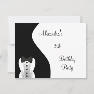 Invitation Fête d'anniversaire 21 ans tenue de soirée noir et