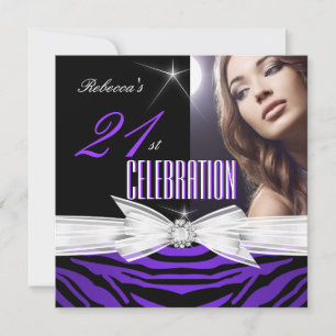 Invitation Fête d'anniversaire 21 ans Violet 21 Zèbre Photo 2
