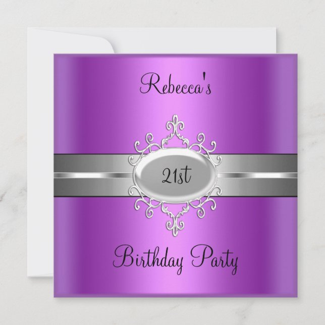 Invitation Fête d'anniversaire 21 ans Violet Rose Argenté (Devant)